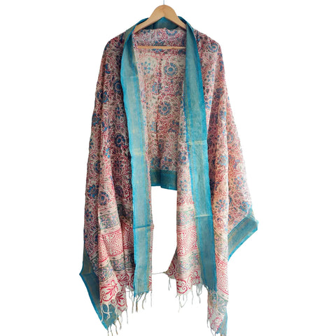 Sand Teal Kalamkari Cotton Dupatta – Kalamkari print detail