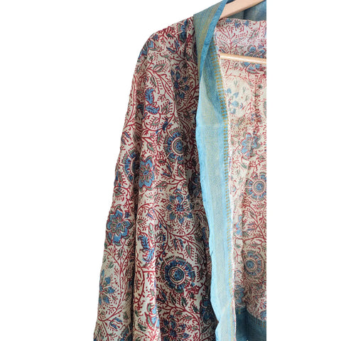 Sand Teal Kalamkari Cotton Dupatta – border detail
