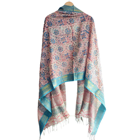 Sand Teal Kalamkari Cotton Dupatta – styling view