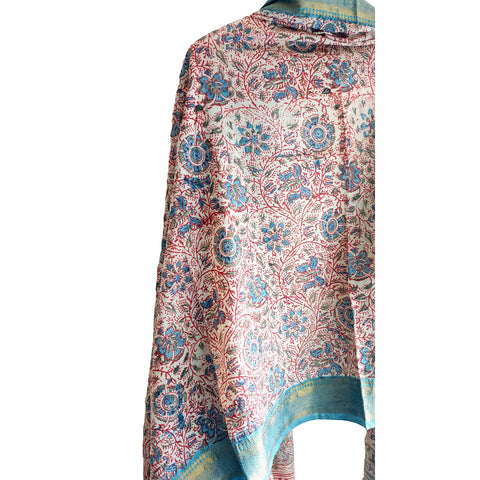 Sand Teal Kalamkari Cotton Dupatta – additional pattern view