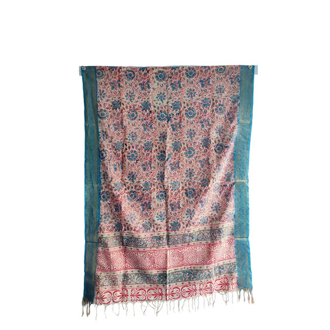 Sand Teal Kalamkari Cotton Dupatta – additional border detail