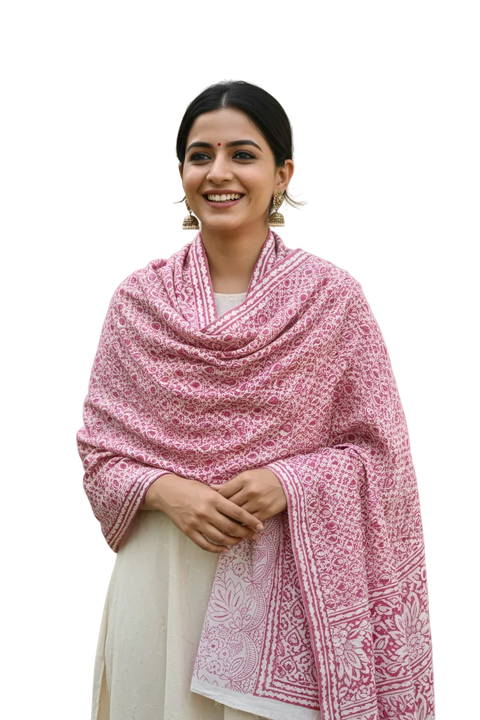 Rose Pink Kalamkari Modal Silk Stole