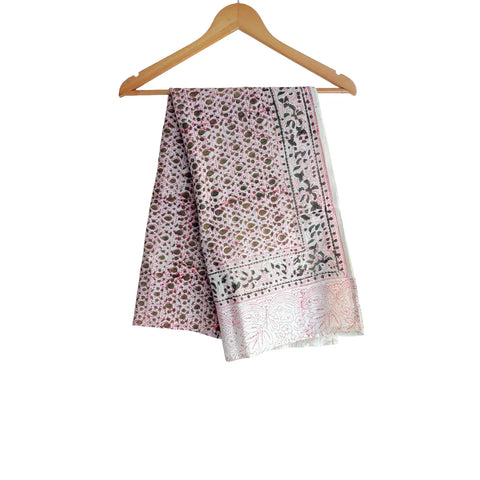 Ivory Olive Floral Kalamkari Cotton Stole – full product view
