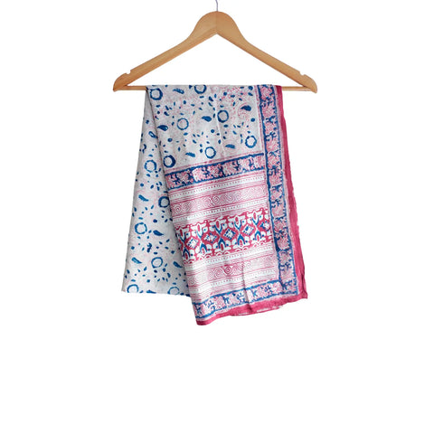 Ivory Blue Border Kalamkari Cotton Stole – full product view