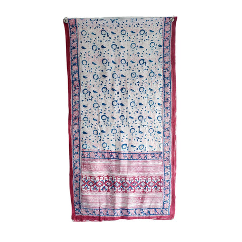 Ivory Blue Border Kalamkari Cotton Stole – alternate drape view