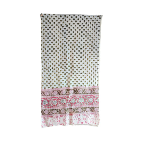 Ivory Olive Border Kalamkari Cotton Stole – full product view