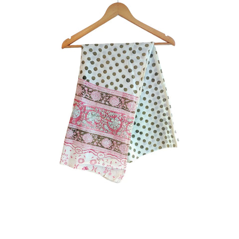 Ivory Olive Border Kalamkari Cotton Stole – alternate drape view