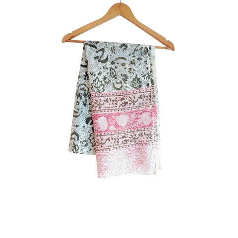 Sage Pink Border Kalamkari Cotton Stole – full product view