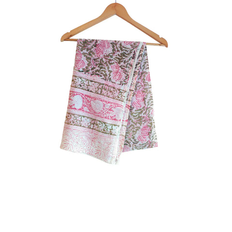 Blush Olive Floral Kalamkari Cotton Stole – full product view