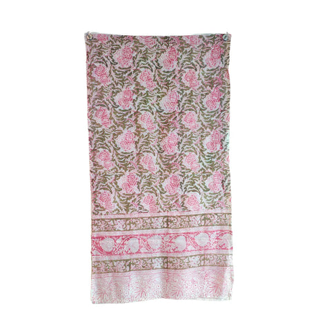 Blush Olive Floral Kalamkari Cotton Stole – alternate drape view