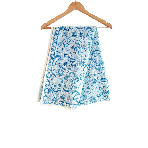 Ivory Blue Floral Kalamkari Cotton Stole – full product view