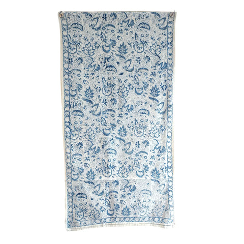 Ivory Blue Floral Kalamkari Cotton Stole – alternate drape view