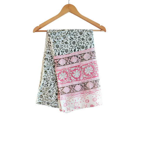 Ivory Olive Pink Kalamkari Cotton Stole – full product view