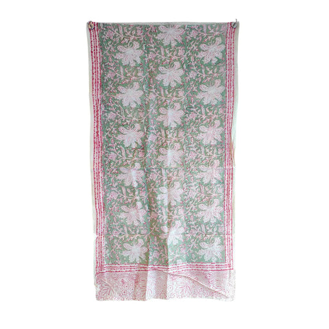 Sage Pink Floral Kalamkari Cotton Stole – alternate drape view
