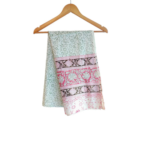 Mint Pink Border Kalamkari Cotton Stole – full product view