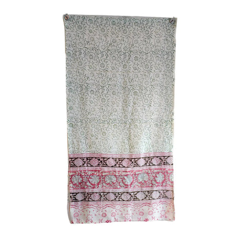 Mint Pink Border Kalamkari Cotton Stole – alternate drape view