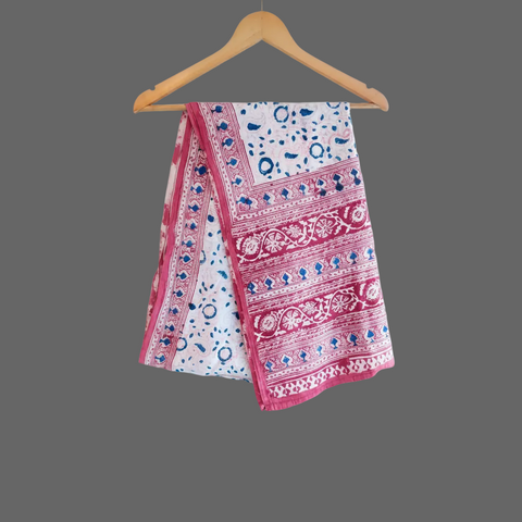 Rose Blue Border Kalamkari Modal Silk Stole