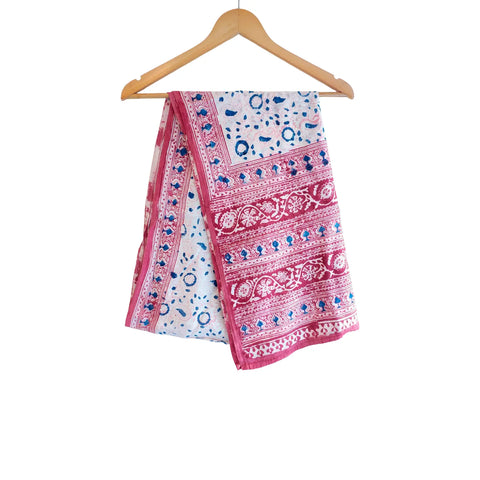 Rose Blue Border Kalamkari Cotton Stole – full product view