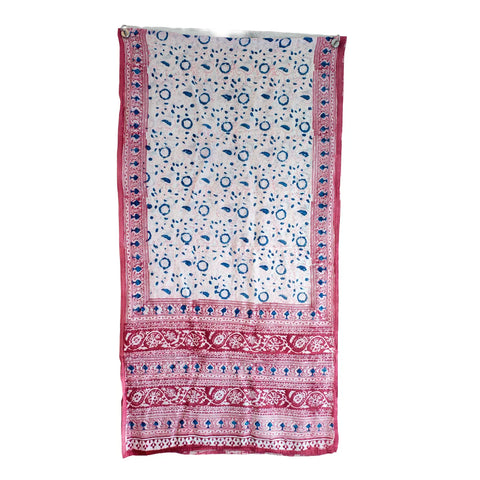 Rose Blue Border Kalamkari Cotton Stole – alternate drape view