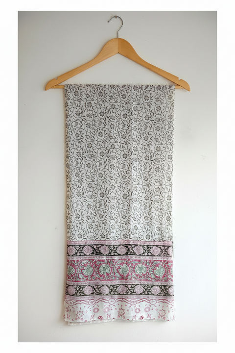 Ivory Olive Vine Kalamkari Modal Silk Stole
