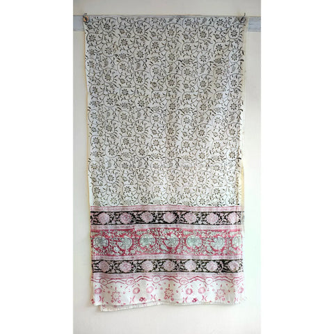 Ivory Olive Vine Kalamkari Cotton Stole – alternate drape view