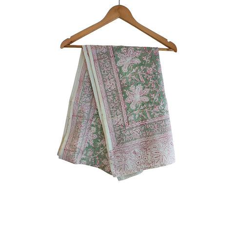 Sage Pink Vine Kalamkari Cotton Stole – full product view