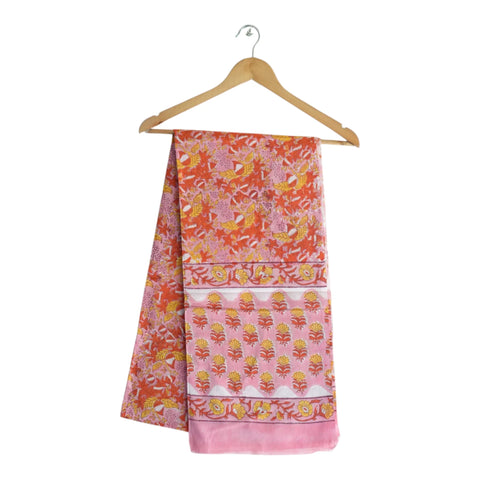 Pink orange Sanganeri floral jaal mul cotton dupatta on hanger – Indiascarves ISYVSK-A01
