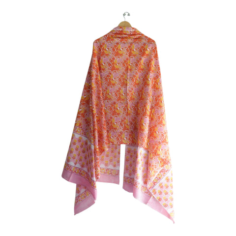 Border detail of pink Sanganeri floral jaal mul cotton dupatta – ISYVSK-A01