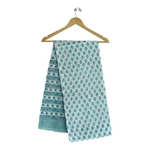 White teal Sanganeri floral buti mul cotton dupatta on hanger – Indiascarves ISYVSK-A02