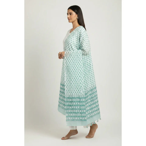 Sanganeri Block Print Mul Cotton Dupatta - alternate view