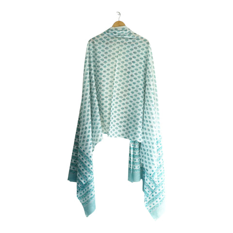 Border detail of white and teal Sanganeri buti print mul cotton dupatta – ISYVSK-A02