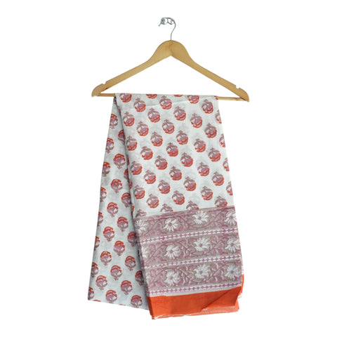 White rust Sanganeri floral buti mul cotton dupatta on hanger – Indiascarves ISYVSK-A03
