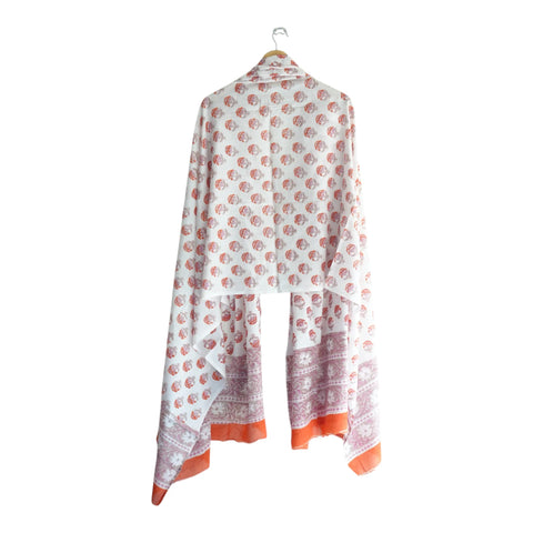 Border detail of white and rust Sanganeri buti print mul cotton dupatta – ISYVSK-A03