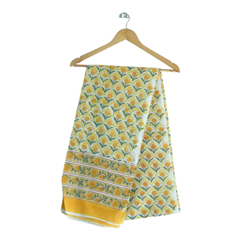 White yellow marigold Sanganeri block print mul cotton dupatta – Indiascarves ISYVSK-A04