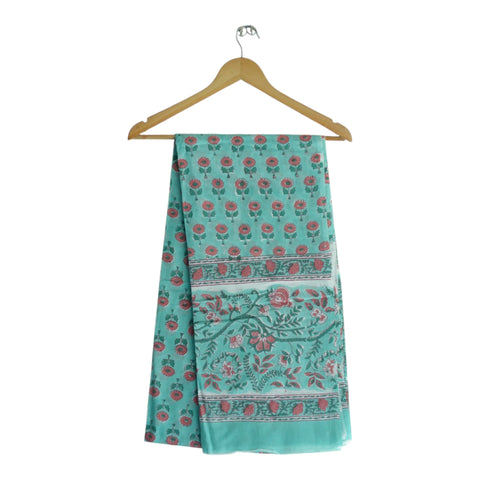 Aqua pink Sanganeri rose floral mul cotton dupatta on hanger – Indiascarves ISYVSK-A05