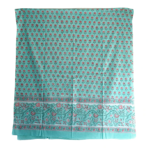 Aqua pink mulmul dupatta 250x120cm draped view, Sanganeri rose print – Indiascarves