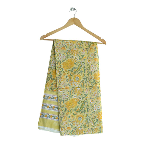Lime yellow Sanganeri floral jaal mul cotton dupatta on hanger – Indiascarves ISYVSK-A06