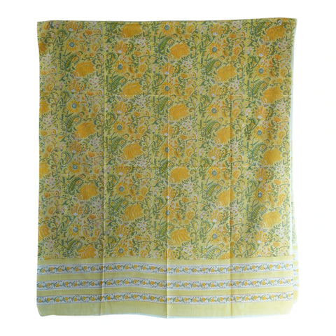 Lime yellow mulmul dupatta 250x120cm draped view, Sanganeri floral jaal – Indiascarves