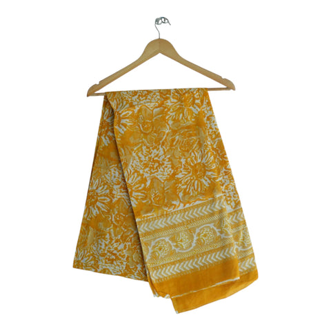 Mustard white Sanganeri large floral mul cotton dupatta on hanger – Indiascarves ISYVSK-A07