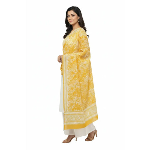 Sanganeri Block Print Mul Cotton Dupatta - alternate view