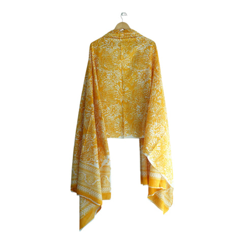 Border detail of mustard Sanganeri large floral print mul cotton dupatta – ISYVSK-A07