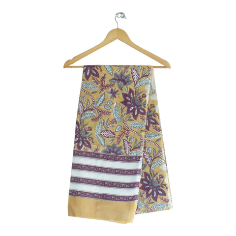 Mustard purple Sanganeri floral jaal mul cotton dupatta on hanger – Indiascarves ISYVSK-A09
