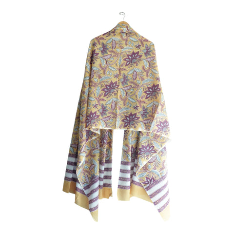 Border detail of mustard purple Sanganeri floral jaal mul cotton dupatta – ISYVSK-A09