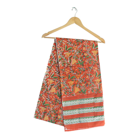 Rust green Sanganeri tropical floral mul cotton dupatta on hanger – Indiascarves ISYVSK-A10