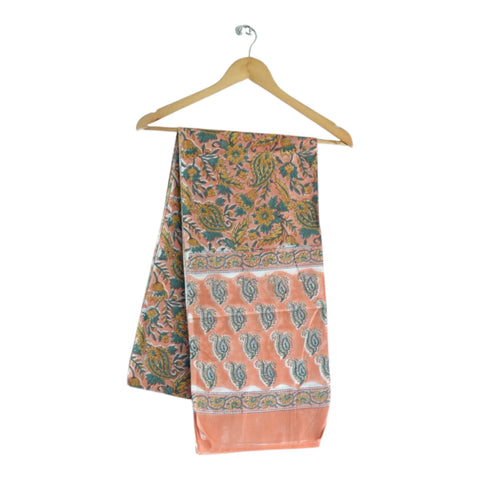 Peach teal Sanganeri paisley mul cotton dupatta on hanger – Indiascarves ISYVSK-A11