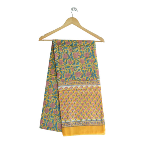 Yellow blue Sanganeri floral jaal mul cotton dupatta on hanger – Indiascarves ISYVSK-A12