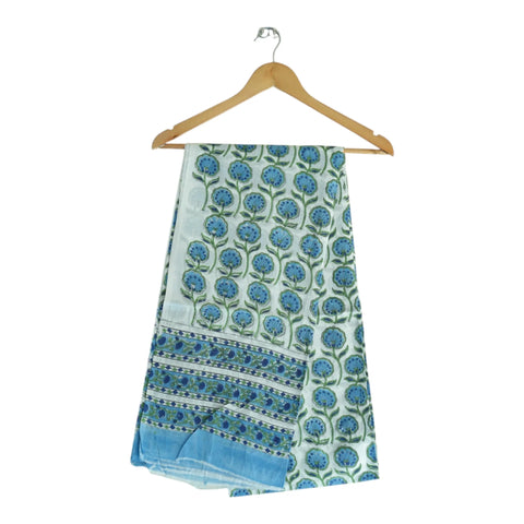 White blue Sanganeri floral buti mul cotton dupatta on hanger – Indiascarves ISYVSK-A13