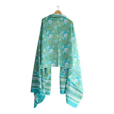 Border detail of teal Sanganeri gold floral jaal mul cotton dupatta – ISYVSK-A14