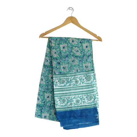 Teal blue Sanganeri daisy floral mul cotton dupatta on hanger – Indiascarves ISYVSK-A15