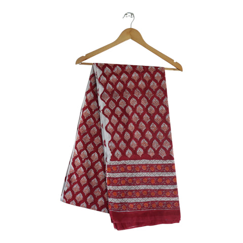 Maroon beige Sanganeri buti mul cotton dupatta on hanger – Indiascarves ISYVSK-A17